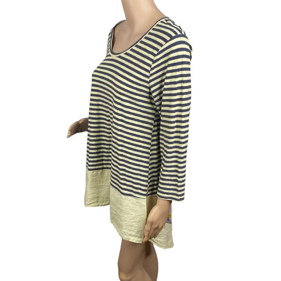 Cut Loose Yellow Gray Striped Cotton Linen Tunic Top Women's M - Picture 3 of 6